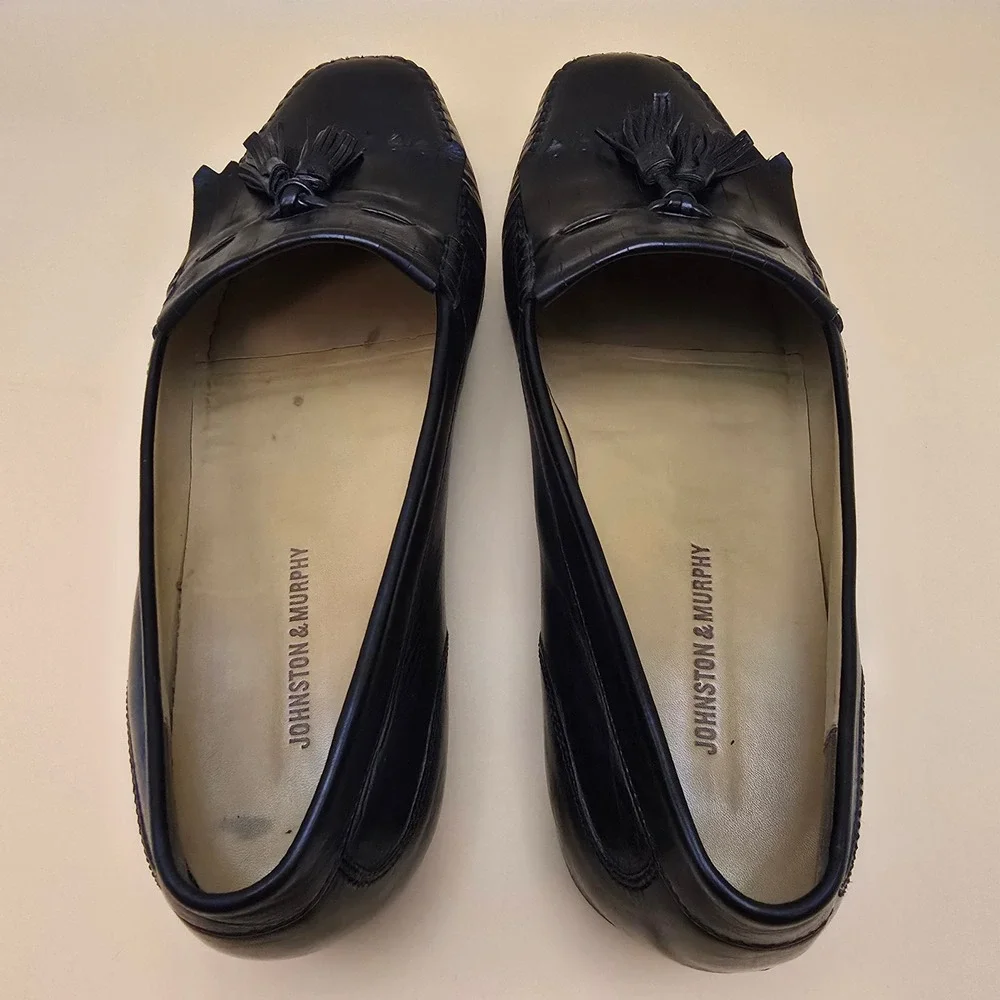Johnston & Murphy‎ Black Leather Tassel Kiltie Loafers Mens 10W Dress Shoes